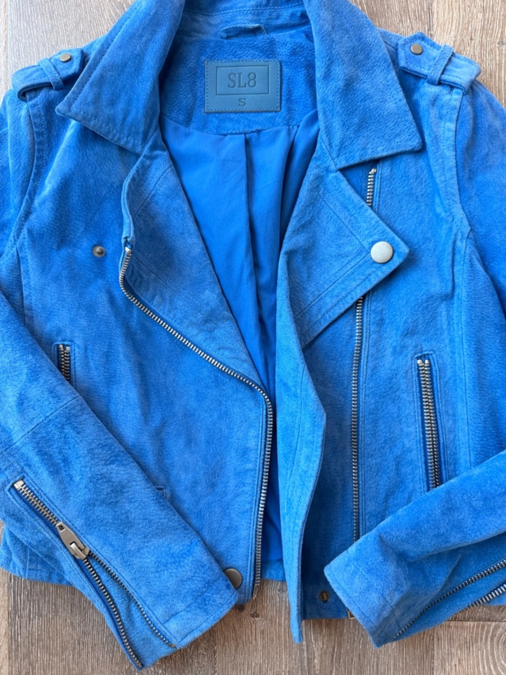 Women's Electric Blue Suede Moto Jacket